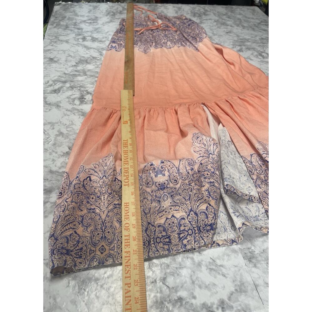 Babydoll flowy Paisley Maxi Dress 12 Boho Resort Tie Front Crossback Coral Blue - Picture 6 of 13